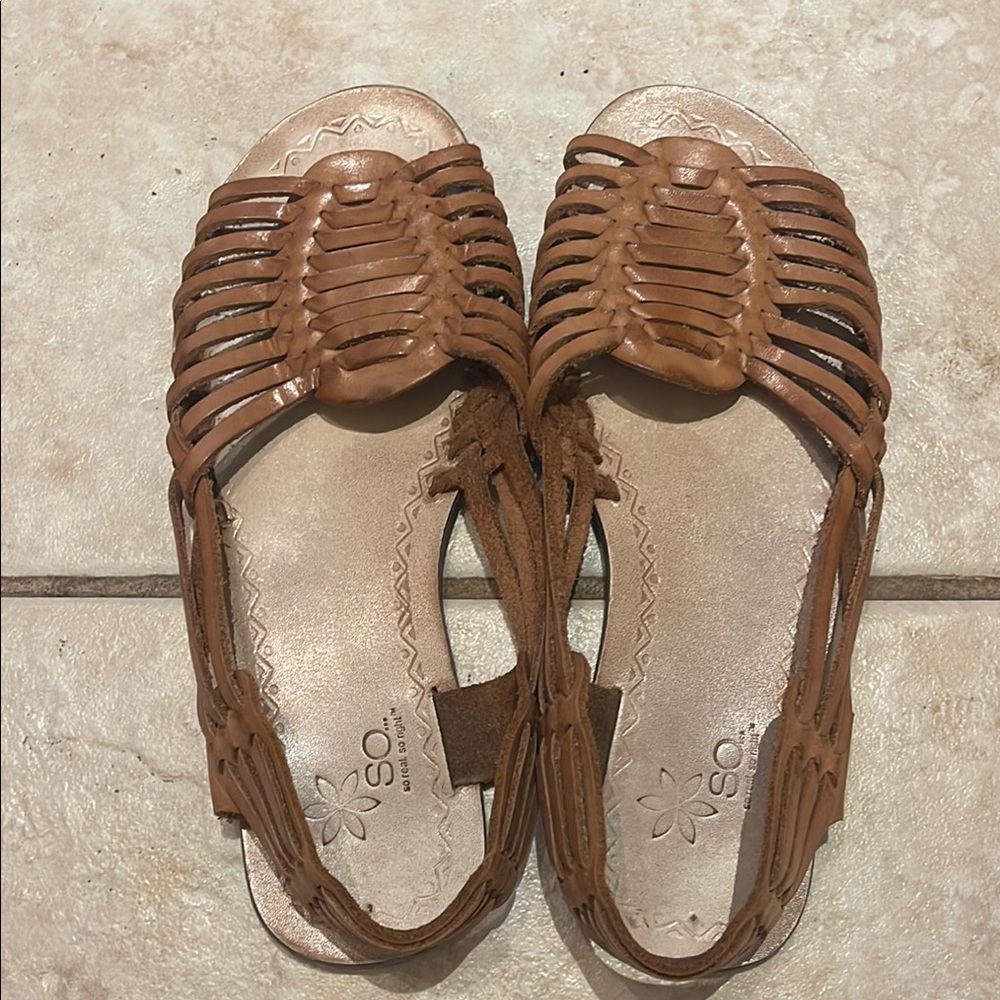 SO Brown Huarache Sandals with Woven Leather Design